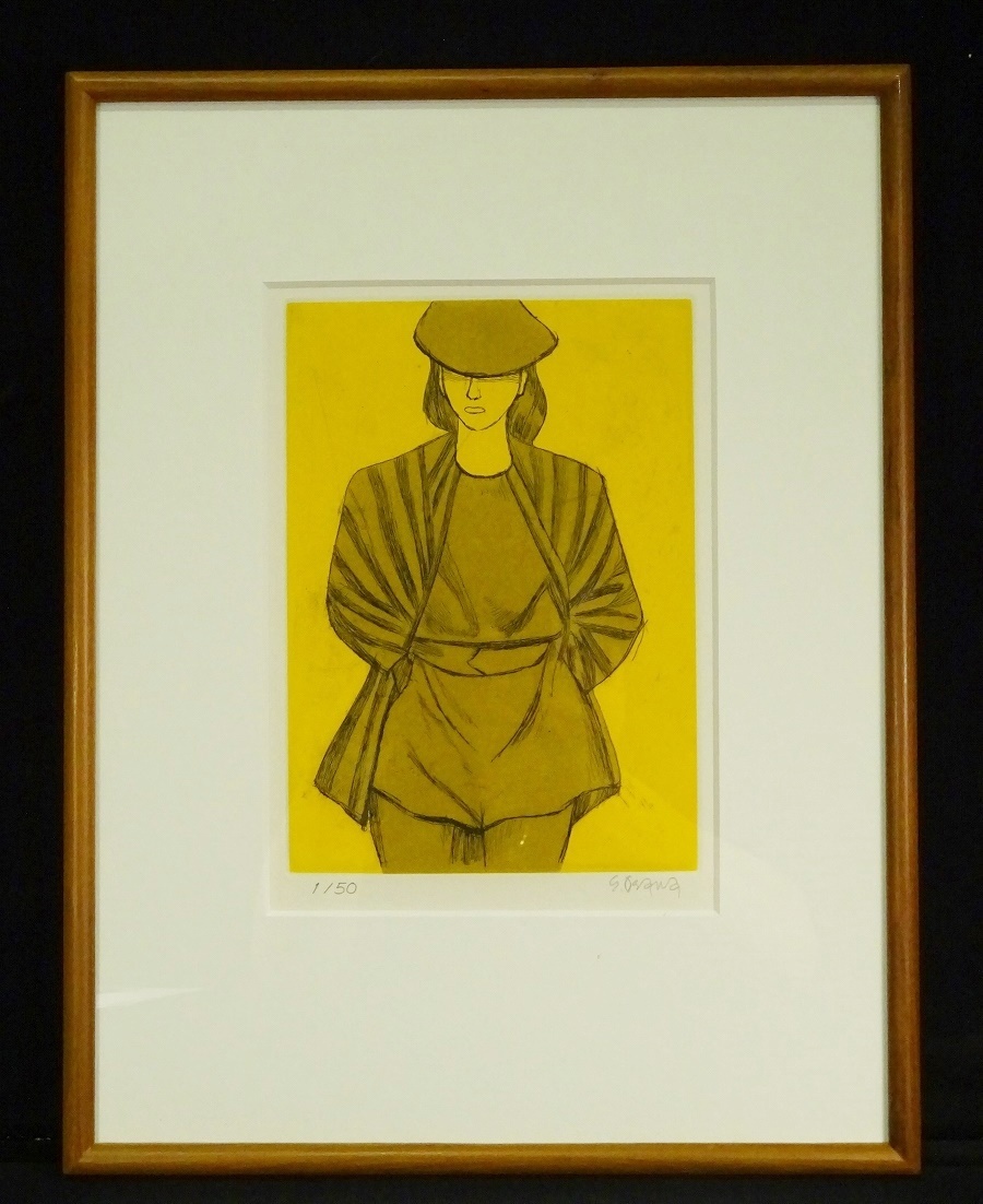 102■Enmarcado Figura de Shosuke Osawa Amarillo 1/50 Pintura grabada en placa de cobre, obra de arte, imprimir, impresión en placa de cobre, grabando