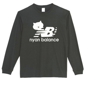 【黒XLパロディ5.6oz】ニャンバランス猫ロンT面白いおもしろTシャツうけるプレゼント長袖ロンT送料無料・新品人気