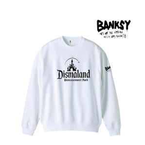 【バンクシー8.4oz白M】ディズマランド袖プリントトレーナー男女兼用banksy送料無料・新品