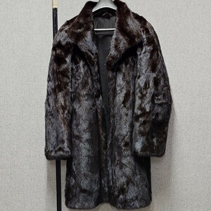 1円~【レディース】サガミンク SAGA MINK 毛皮コート ファーコート ミンクコート セミロング ブラック ネーム入り 冬物 アウター ZS