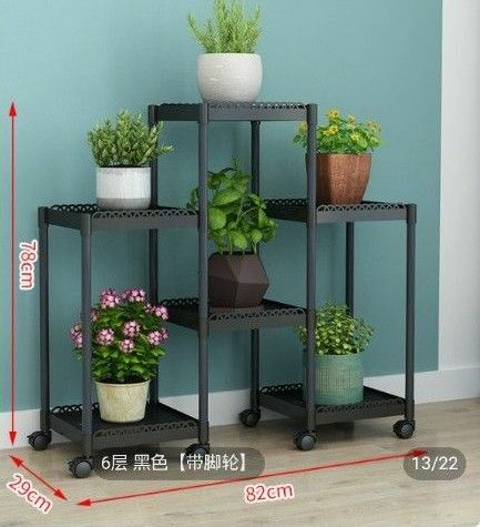 植木鉢棚 植物スタンド 6スペース 車輪付き プラスチック製 軽量 簡単組立