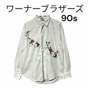 刺繍　ワーナーブラザーズ　ルーニーテューンズ　古着　90s 長袖　LLシャツ