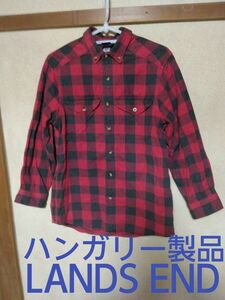 LANDS END　ネルシャツ 長袖 チェックシャツ　赤×黒チェック柄　綿100%　レディースM　メンズXS～S ハンガリー製品