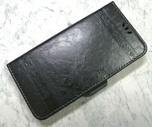 高級感☆手帳型 iPhone13用 PUレザーケース チャーコールグレー