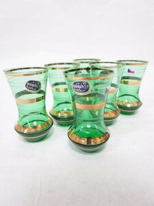 【送料込】 BOHEMIA GLASS ボヘミアグラス 食器 グリーン×ゴールド グラス6客セット ショットグラス グリーンガラス 金彩 ガラス製/953905