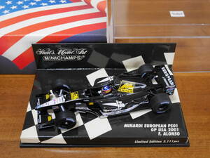 即決 1/43 ミニチャンプス ミナルディ ヨーロピアン PS01 F.アロンソ GP USA 2001 LE2111pcs