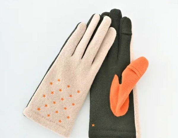 星柄刺繍ジャージグローブ / タッチパネル対応　オレンジ　 手袋