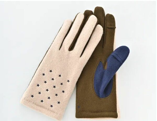 星柄刺繍ジャージグローブ / タッチパネル対応　ネイビー　 手袋