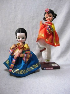 古い韓国の人形 ２体セット ハンドメイド 　コリアンドール　 民族衣装　チマチョゴリ