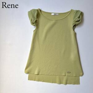 Rene ルネ ニット　セーター シフォンスリーブ　トップス ロゴプレート　半袖　レディース