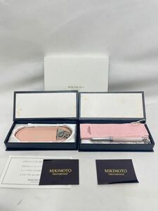 ST1013 MIKIMOTO/ミキモト パール付き リップブラシ ミラー セット 箱付き 未使用 経年保管品