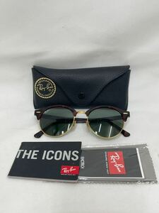 ST1006 RayBan/レイバン クラブラウンド サングラスRB4246-990 5119 145 3N べっこう柄×ゴールド系 ケース付き 使用数回 美品