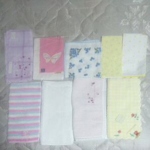 9枚 タオルハンカチ ガーゼハンカチ 花柄