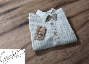 ORGUEIL* stripe work shirt * size 36 beige *orugeiyuOR-5051A