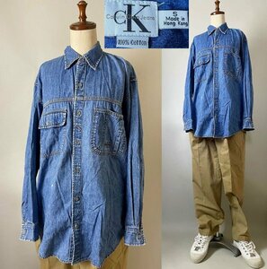 *[ retro design Logo embroidery largish size ] Vintage CK Calvin Klein Jeans Calvin Klein jeans Denim shirt S indigo 