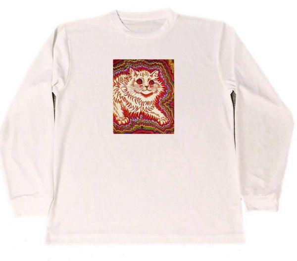 ルイス･ウェイン ドライ Tシャツ ネコ 猫 イラスト 絵画 グッズ ロング Tシャツ ロンT 白, Mサイズ, 丸首, 文字, ロゴ