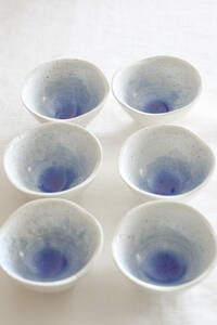 ６個セット　小鉢　藍色　翡翠　小鉢　和食　日本料理　突き出し　小皿　白　青　脚付き