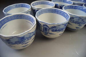中国古玩　 染付　煎茶碗　8客