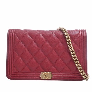[Используется] Chanel Cabian Cabia Skin Boy Shanel Coco Mark Chheape Ploudlet Wallet Red Ladies