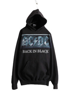 90s AC/DC ロゴ プリント スウェット パーカー メンズ M / 黒 古着 90年代 バンド ロック フード トレーナー オフィシャル 当時物 ブラック