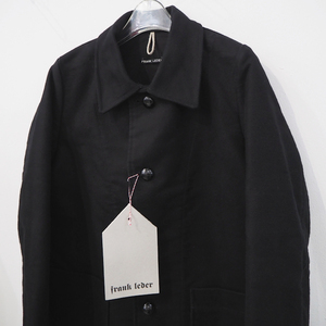 新品 定価14万 フランクリーダー ジャーマンレザー ステンカラー コート 黒 ブラック メンズ XS Frank Leder コットン スエード タイト細身