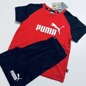 160cm 定価3,960円 プーマ キッズ 子供 ボーイズ Tシャツ パンツ 上下セット サッカー 春夏 軽量 ドライ ハーフパンツ 黒 赤 ロゴ 新品