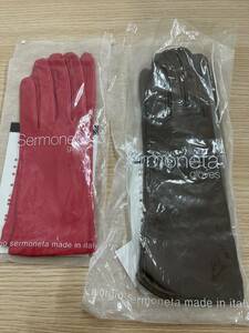 長「13558-1」Sermoneta Gloves セルモネータグローブス　イタリア製　レザーグローブ　ベージュ＆ローズピンク セット レディース 手袋　