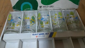 昭和レトロ　アデリアグラス 石塚硝子 5個　ピクニック風景のデザイン　箱に痛みあります ADERIA GLASS