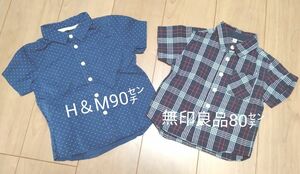 半袖シャツセット　H＆M ドット 水玉 90　 無印良品 チェック 80