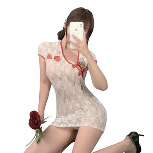 26-9 sexy cosplay race tea ina clothes white white dress body navy blue see-through ..