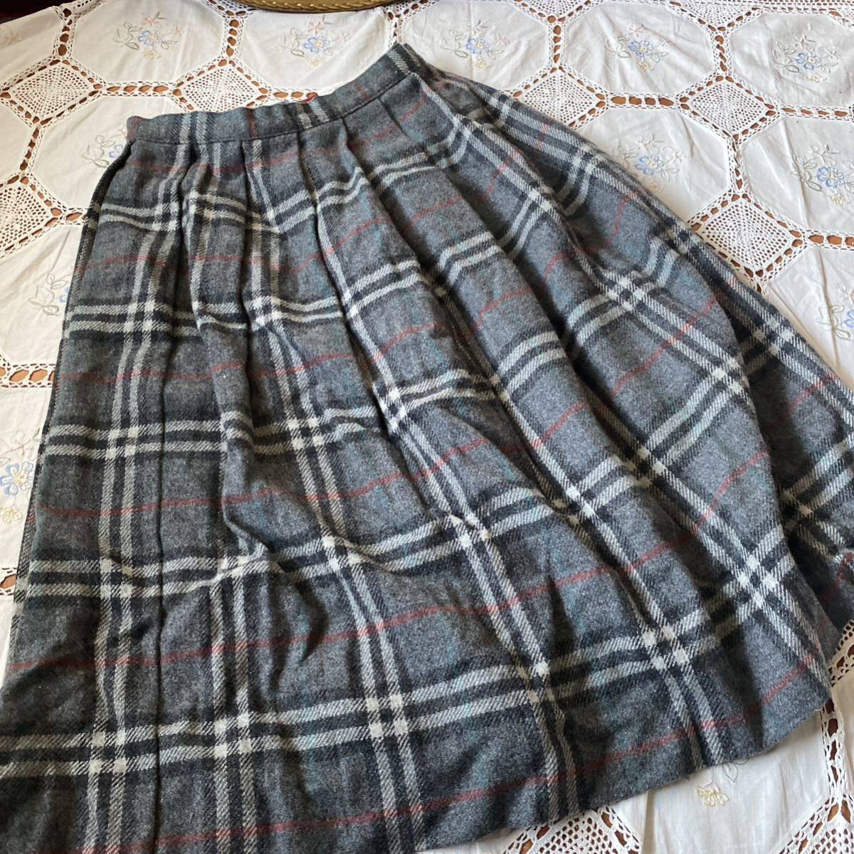 レトロ古着 70s~80s チェック ツイードウールスカート 11 オールド