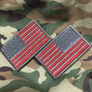 ★ USA 星条旗 国旗 ミリタリー 刺繍 パッチ ワッペン グレーレッド 左右 2枚セット サバゲー リメイク