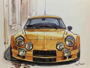 【正規品 絶版】Bowイラスト ポストカード アルピーヌ ルノー A110 1600S カーマガジン Alpine Renault A110 1600S 絵葉書 旧車 絵 