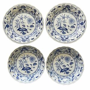 ROYAL FLOWER ロイヤルフラワー 洋食器 中皿 大皿 4枚セット まとめ売り 陶器 ブルー Ｙ