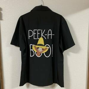 Curious George (おさるのジョージ) - LLサイズ オープンカラーシャツ 開襟シャツ 黒色 ひとまねこざる お猿さん (タグ付き新品未使用)