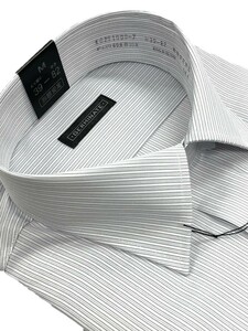 トラッド　グレー&ホワイト　ストライプ　形態安定ワイシャツ　長袖　胸ポケットあり　M　39-82