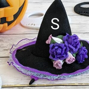 ペット帽子　ハロウィン帽子　黒ラメ紫Ｓサイズ