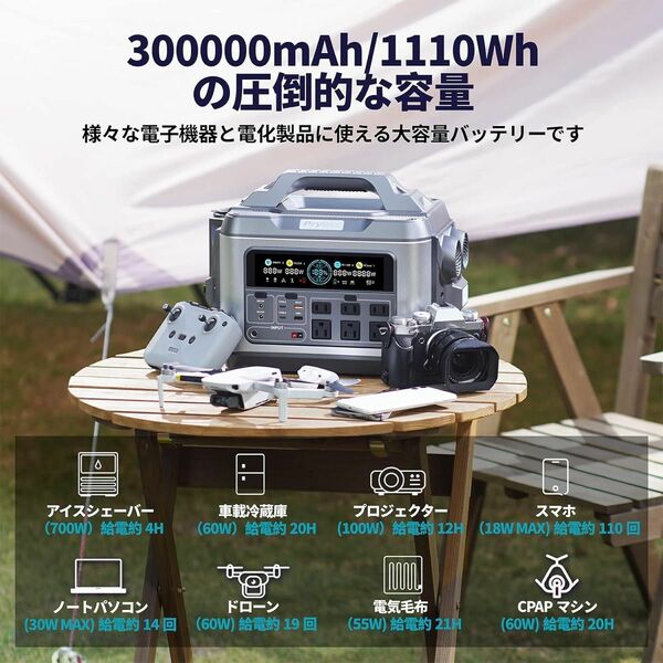 ポータブル電源 1200W 大容量 1110Wh/300000mAh