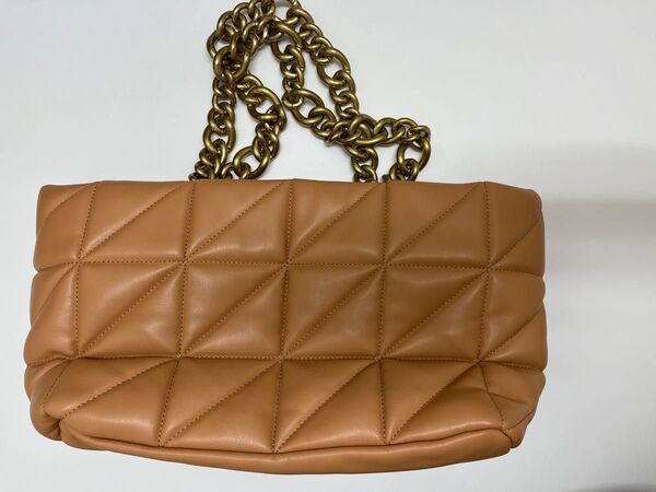 ザラ ZARA チェーンキルティング トートバッグ キャメル