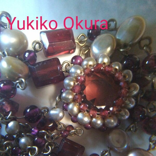 Yukiko Okura ユキコ オオクラ 淡水パール ベビーパール ガーネット 天然石 ネックレス 編み込みリングセット