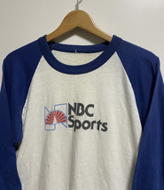 70's 80's ビンテージ▽NBC Sports ラグラン 7部丈Tシャツ 7部袖Tシャツ M-L 白 紺 ホワイト ネイビー 企業物_画像3