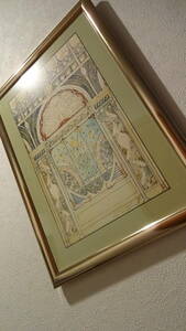 アールヌーボーの絵の印刷物/ポスターが入った壁掛け・額縁フレーム額・ゴールド・アンティーク風・軽量