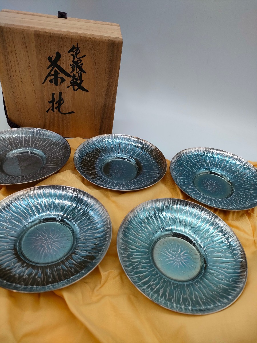 ◇錵◇3 古美術品 瑞峰堂 純銀製 総重量  茶器揃 9点 共箱 鉄瓶