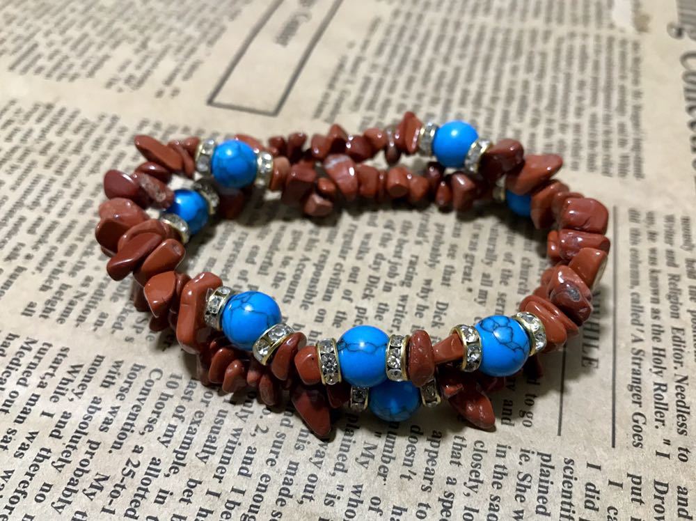 Envío gratis◇Hombre◇Hermoso◇Pulsera de piedras naturales de 2 hilos◇Jaspe rojo x turquesa◇Piedra poderosa◇Hecho a mano◇También excelente como regalo, pulsera, Brazaletes, pulsera, otros