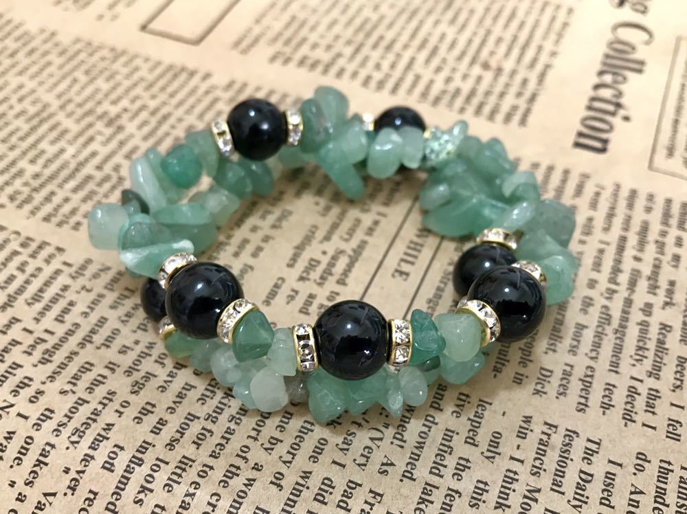 Free shipping◇Ladies◇Beautiful◇2-row natural stone bracelet◇Aventurine x◇Onyx◇Power stone◇Handmade◇Also great as a present/gift, bracelet, Colored Stones, others