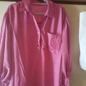  check shirt &lobe QVC mail order pink size LLpo one sleeve beautiful goods embroidery biju