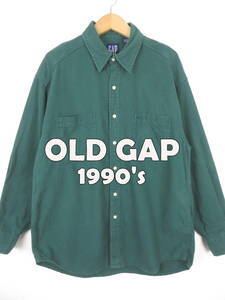 90s オールドギャップ ★ 紺タグ ネルシャツ 無地 L ★ OLD GAP グリーン 緑 ビンテージ アメリカ USA 古着