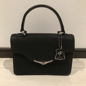 2WAY GENUINE SHARK SKIN シャークスキン サメ革 ハンドバッグ ショルダーバッグ 黒 ストラップ付き レディース