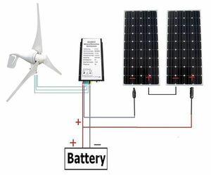 風力発電プラス単結晶、合計６００W最大出力ハイブリット発電、電源不要、再生可能エネルギー楽しみましょう。売電は終わり、創電時代に