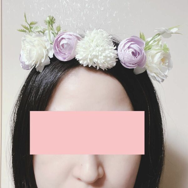 【2個】花冠 お花 白 紫 バラ 薔薇 ヘアアクセサリー